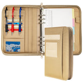 Tactical Padfolio Ring Binder with Zippered, Refillable Planner Binder Tactical Portfolio Organizer for Men, Tactical Notebook Cover for A5 Folder, Small 6 Ring Binder Military Notebook Cover(Coyote)
